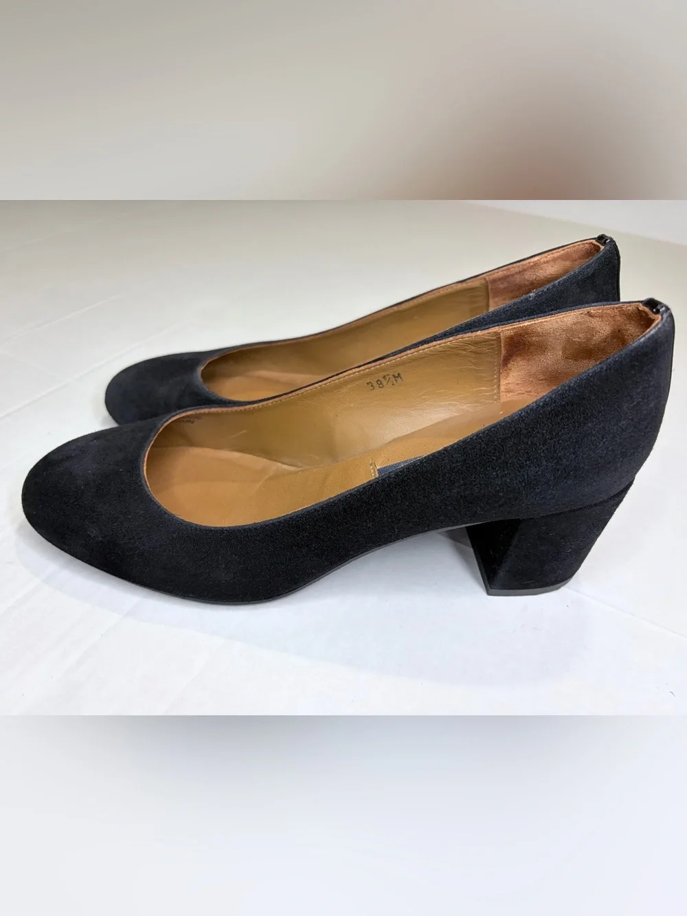 Margaux The Heel Black Suede Block Sz 8.5 EU 38.5 Handmade Spain Quiet Luxury